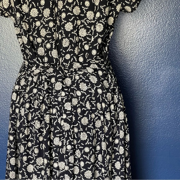 Vintage 90s Drop Waist Black Print Cottage Dress - Size 12 - Picture 4 of 9